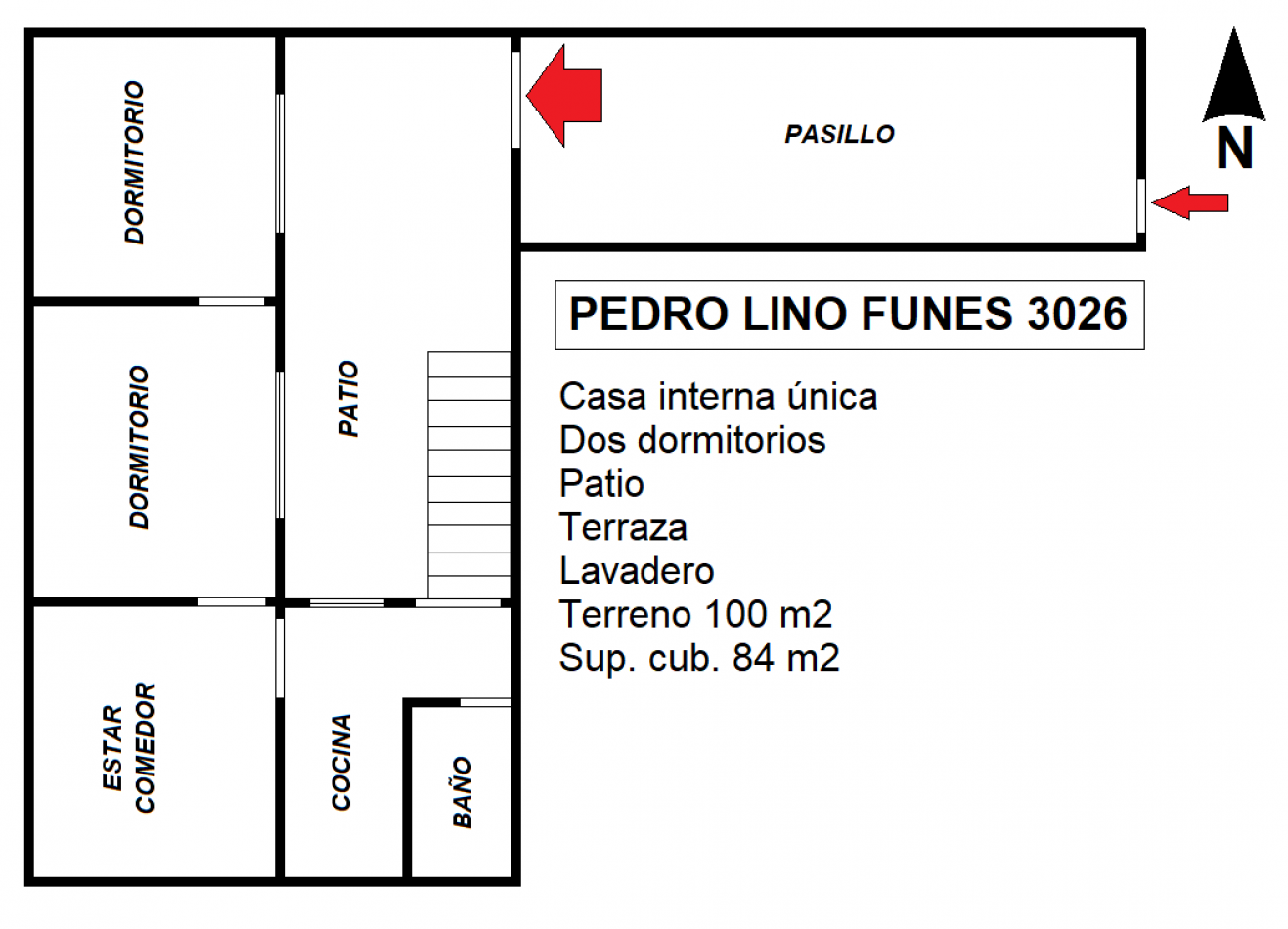 VENTA-INTERNA UNICA-DOS DORMITORIOS-PATIO-TERRAZA